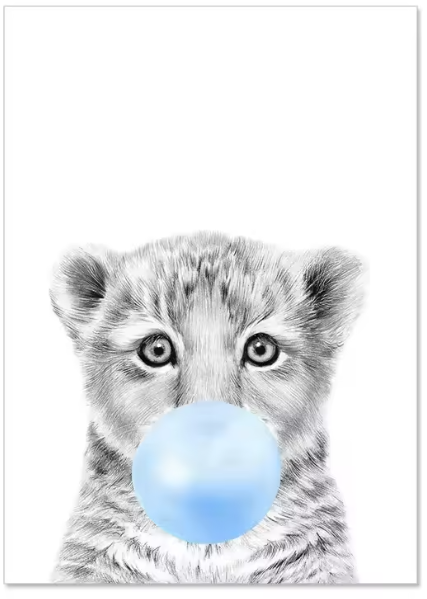 Premium Wall Art - Baby Animals with Blue Balloons (Multiple Sizes Available)