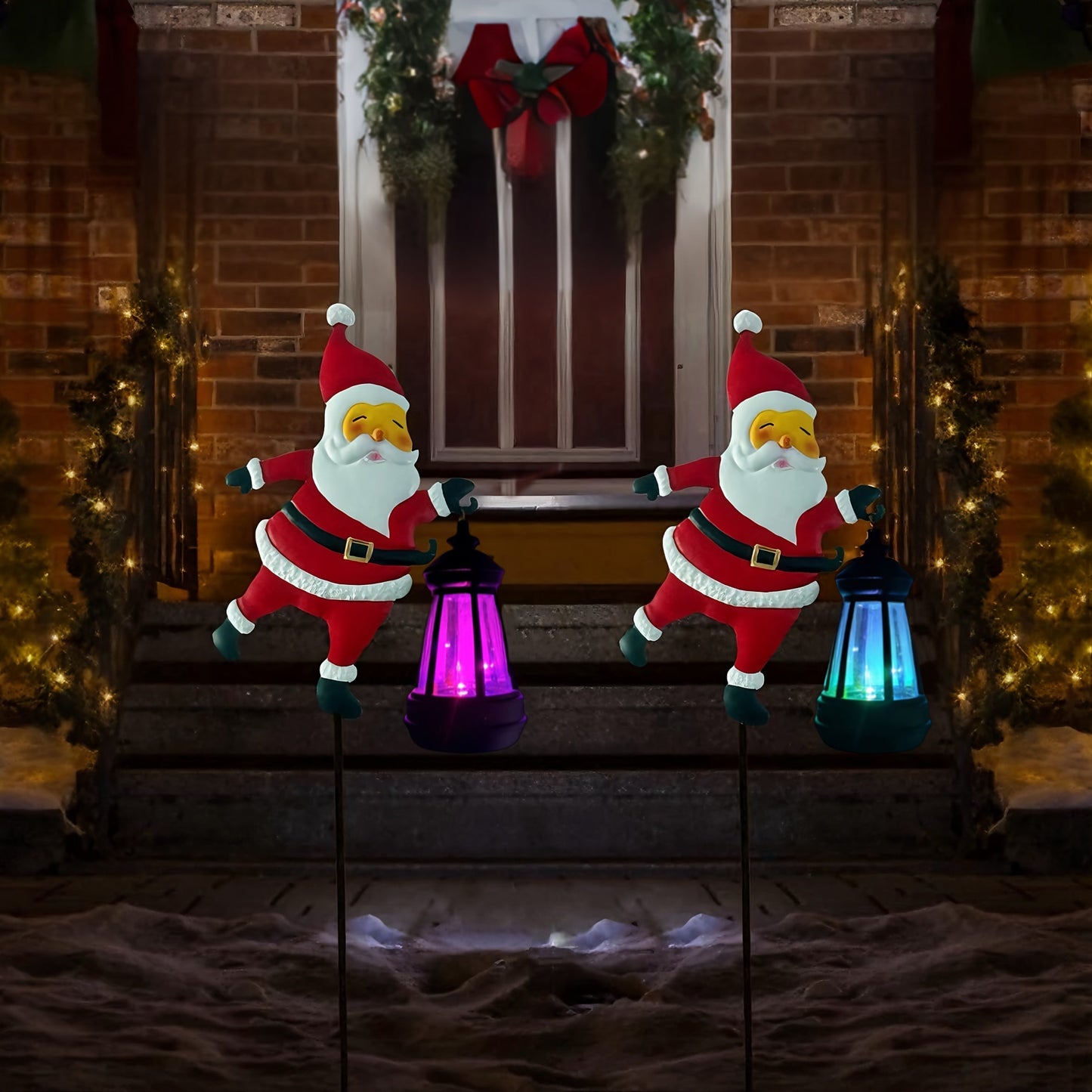 GlowFest Solar Festive Lantern Hero - Decorative Lights - Festive Santa Claus Figurine with Lanterns, Energy-Efficient Outdoor Holiday Decor for Garden