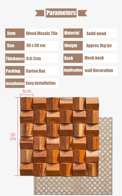 Solid Wood 3D Mosaic Panel Premium ✅(30 x 30 cm)